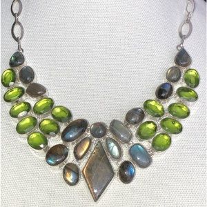 Blue & Green Labradorite & Peridot Gemstones (310.93 cts) in Sterling Necklace